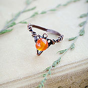 Украшения handmade. Livemaster - original item Copper ring with carnelian adjustable ring orange stone Red. Handmade.