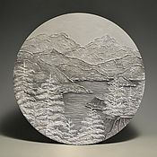 Картины и панно handmade. Livemaster - original item Panel on the Mountain wall. Round landscape painting. Handmade.