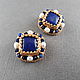 Blue lapis lazuli clips, square earrings clips with stones, Clip on earrings, Moscow,  Фото №1