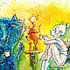 Картина принт+акварель, ангелок и котик "Прошепчи мне...", Картины, Астрахань,  Фото №1