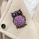 Brooch owl purple lilac brooch bird made of polymer clay, Brooches, St. Petersburg,  Фото №1
