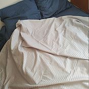 Для дома и интерьера handmade. Livemaster - original item Bed linen made of stripe-sateen Latte/Jeans. Handmade.