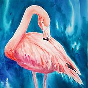 Картины и панно handmade. Livemaster - original item Paradise flamingo watercolor painting, beautiful bird painting. Handmade.