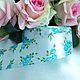 Лента атласная белая  голубыми розами (40 мм), Ленты, Сальск,  Фото №1