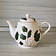 Teapot Malachite leaves. Hand painted. Gifts for women, Teapots & Kettles, Ekaterinburg,  Фото №1