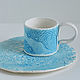 Чашка голубая с блюдцем керамическая чайная пара Голубая мечта, Чайные пары, Москва,  Фото №1