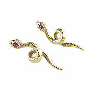 Украшения handmade. Livemaster - original item Snake earrings with cubic zirconia, snake earrings, snake earrings. Handmade.