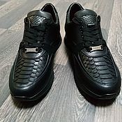 Обувь ручной работы handmade. Livemaster - original item Sneakers made of Python leather, genuine leather and suede, in black!. Handmade.