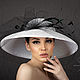Белая широкополая женская шляпа из синамей с черной вуалью и перьями, Шляпы, Санкт-Петербург,  Фото №1