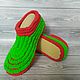Plush unisex Slippers, bright green with red. Slippers. Natalia Derina - Knitted Shoes (denatal). Online shopping on My Livemaster.  Фото №2