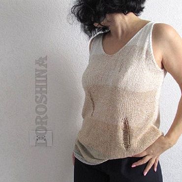 Майка "рваная" длинная вязаная.. Knitwear by Elena Doroshina. Одежда женская ручной работы - Ярмарка Мастеров Одежда женская ручной работы. Ярмарка Мастеров - ручная работа Майка "рваная" длинная вязаная.. Handmade.