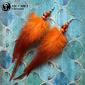Украшения handmade. Livemaster - original item Orange feather earrings, 13-14 cm. Handmade.