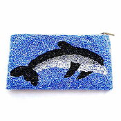 Винтаж handmade. Livemaster - original item Cosmetic bag,clutch,purse Dolphin,Kirks Folly,USA,hand embroidery,beads. Handmade.