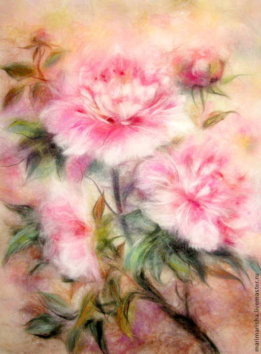 Картины цветов ручной работы. Ярмарка Мастеров - ручная работа. Купить Картина из шерсти Нежность пионов. Handmade. Картина из шерсти