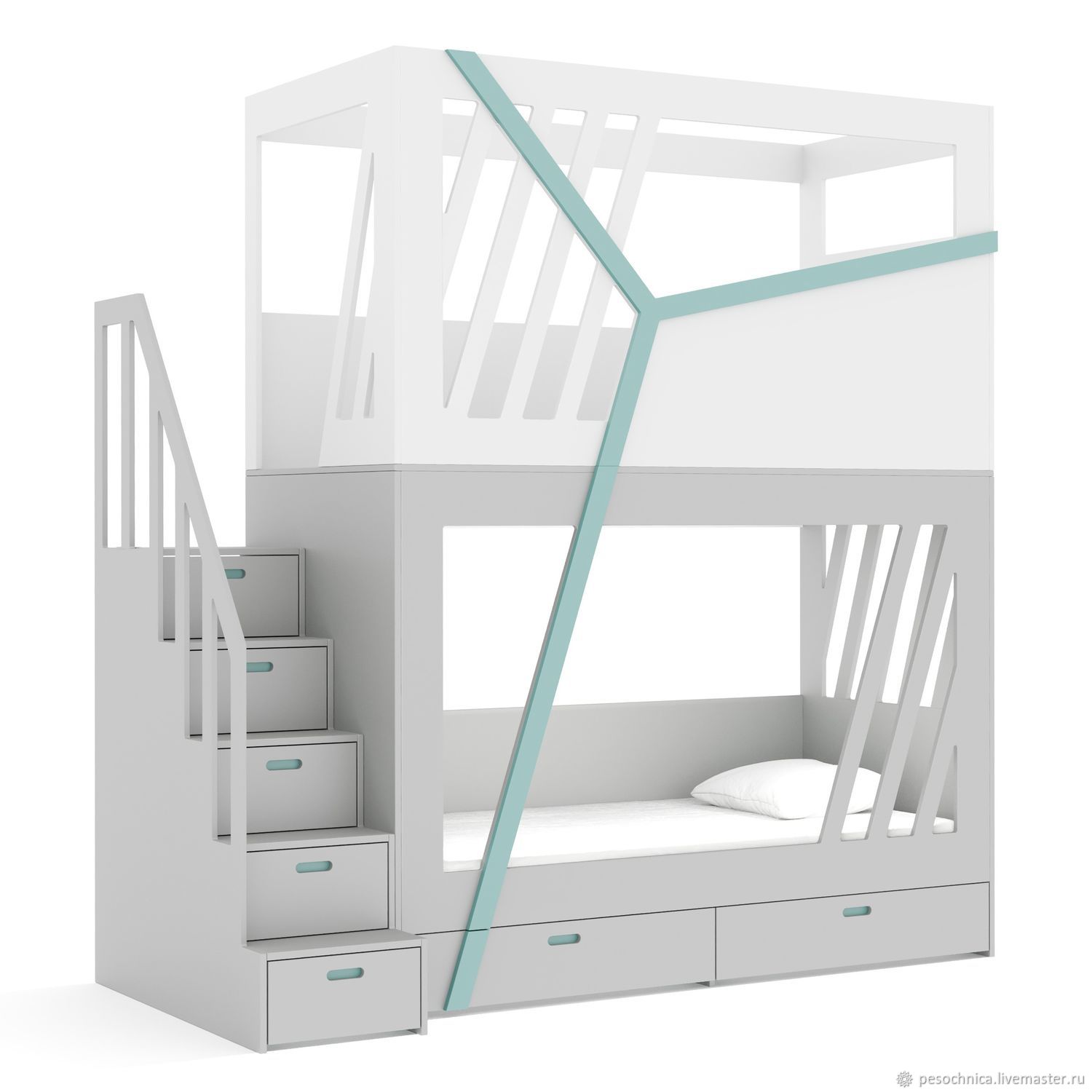 Двухъярусная кровать с безопасной лестницей