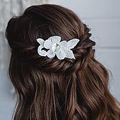 Ivory  hair tiara Silver leaf crown Bridal flower headband