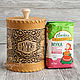 Birch bark box, storage jar flour 'Blacksmiths' 14h18 cm, Ware in the Russian style, Novosibirsk,  Фото №1