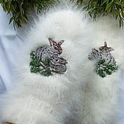Аксессуары handmade. Livemaster - original item Knitted mittens with rabbit embroidery. Women`s mittens as a gift.. Handmade.