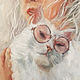 Girl with a cat, white cat oil painting. Pictures. myfoxyart (MyFoxyArt). My Livemaster. Фото №4