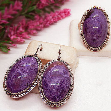 Украшения ручной работы. Ярмарка Мастеров - ручная работа Комплект "АРОМАТ ЦВЕТОВ", чароит Якутия.. Handmade.