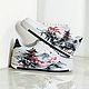 Заказать Кроссовки белые Nike Air Force унисекс, кастом, япония, ручная роспись. Olgavolgoart. Роспись одежды и обуви. Кастом. Ярмарка Мастеров. . Кроссовки Фото №3