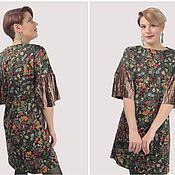 Одежда handmade. Livemaster - original item Floral print dress with velvet pleat trim. Handmade.