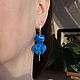 Long earrings flowers Blue Fuchsia. Silver lampwork glass. Earrings. Olga Bukina Cosmic glass. My Livemaster. Фото №5