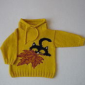 Одежда детская handmade. Livemaster - original item Bright yellow hoodie with a cat. Handmade.