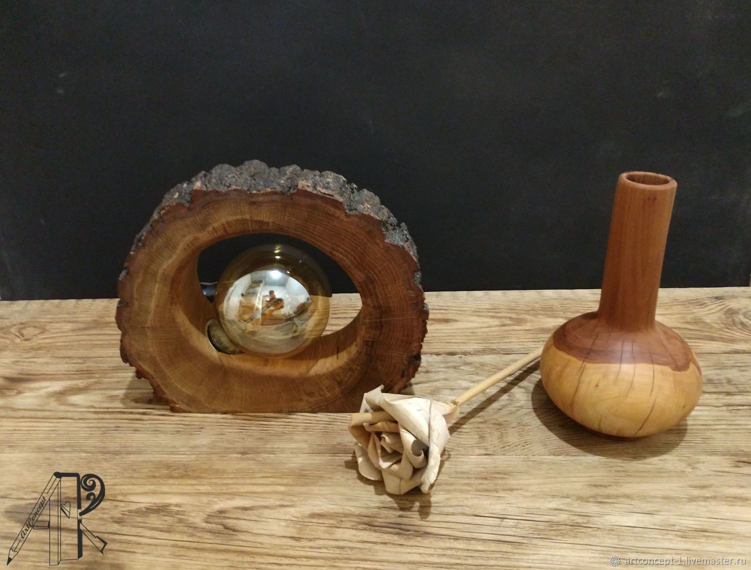 Настольный светильник из спила дерева в стиле Лофт с лампой Эдисона ...