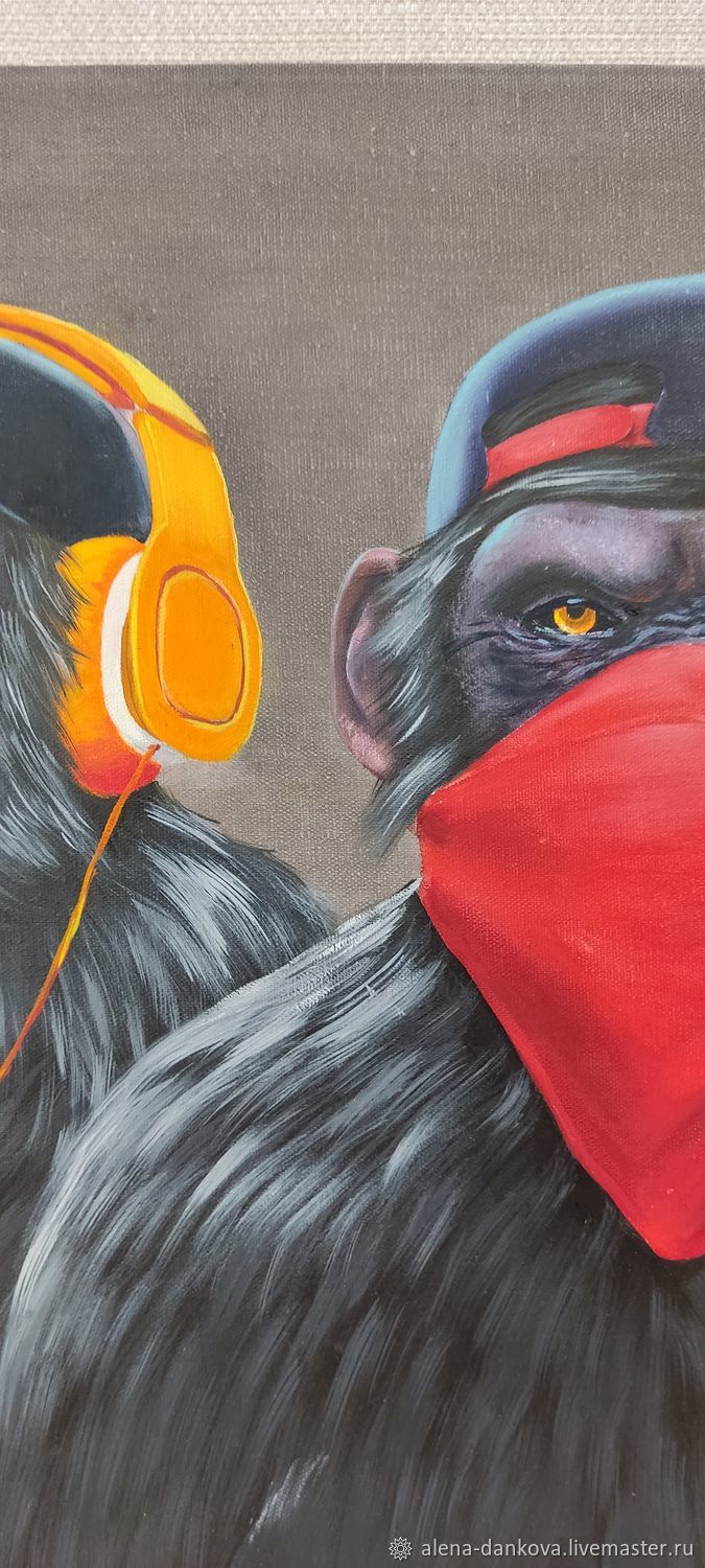 Картина маслом на холсте Три обезьяны в интернет-магазине Ярмарка ...