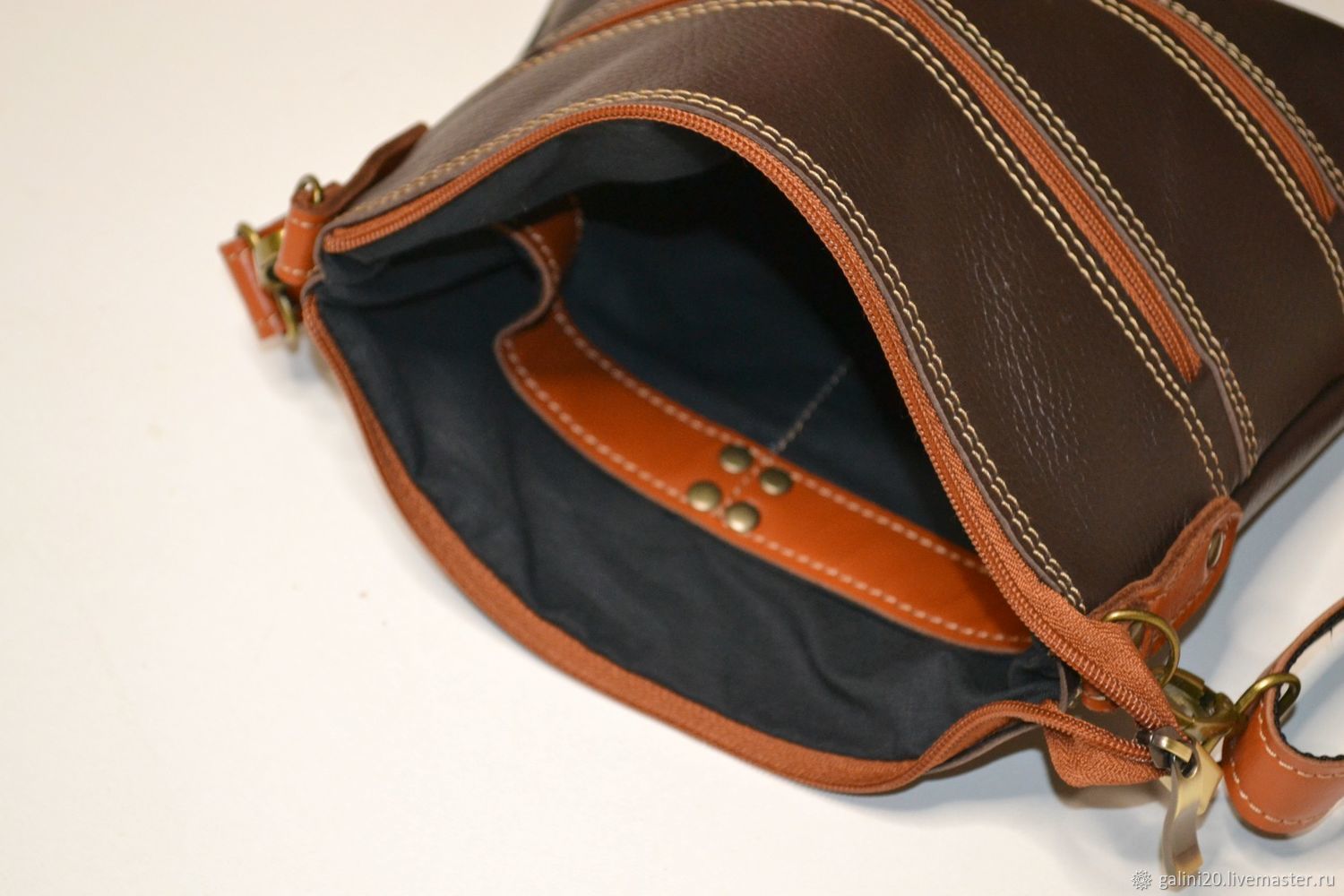 Brown leather bag with pockets, Crossbody bag, Kirovo-Chepetsk,  Фото №1