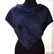 Шелковый шарф женский палантин сиренево синий длинный жатый шёлк