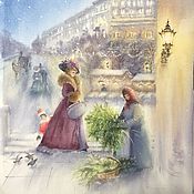 Акварельная открытка ручной работы  "Встречаем зиму"