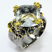Украшения handmade. Livemaster - original item Silver ring with aquamarine and sapphire. Handmade.