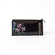 Leather purse black with hand-painted blooms many pockets, Wallets, Troitsk,  Фото №1