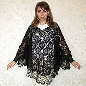 Одежда handmade. Livemaster - original item Black poncho,Hand knitted poncho,Crochet poncho,Warm poncho №43. Handmade.