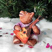 Сувениры и подарки handmade. Livemaster - original item Christmas toys made of cotton wool Bear with balalaika. Handmade.