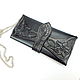 Women's leather clutch, Wallet leather female Magnifico Black Flowers, Wallets, Dubna,  Фото №1