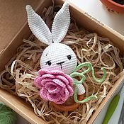 Куклы и игрушки handmade. Livemaster - original item Rattle bunny with a rose. Handmade.