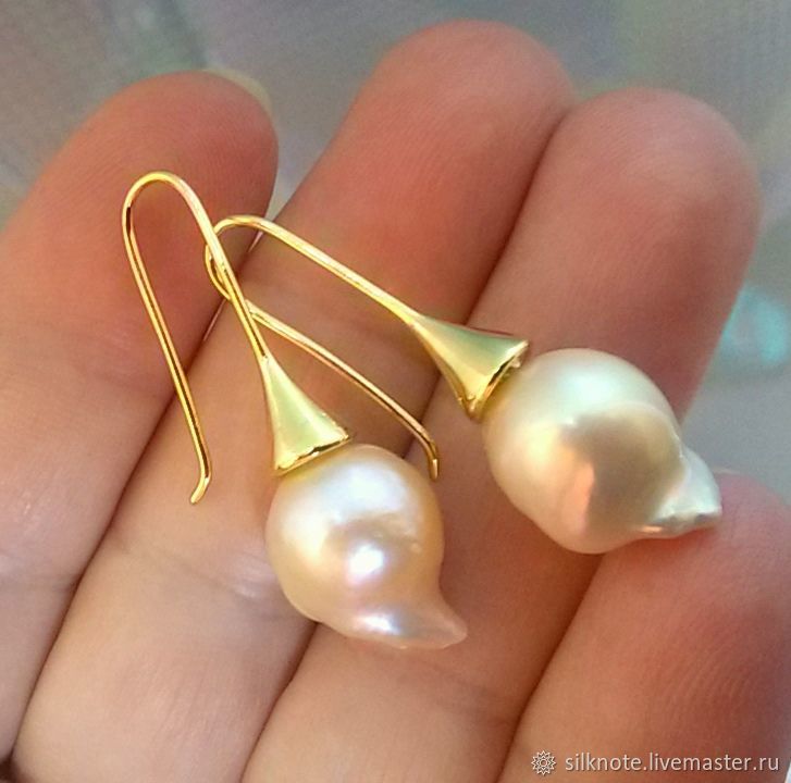 Серьги с жемчугом барокко, Бутоны. Позолота 24 карата – купить на ...