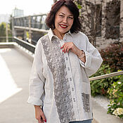 Одежда handmade. Livemaster - original item Linen pinstripe shirt with lace. Handmade.