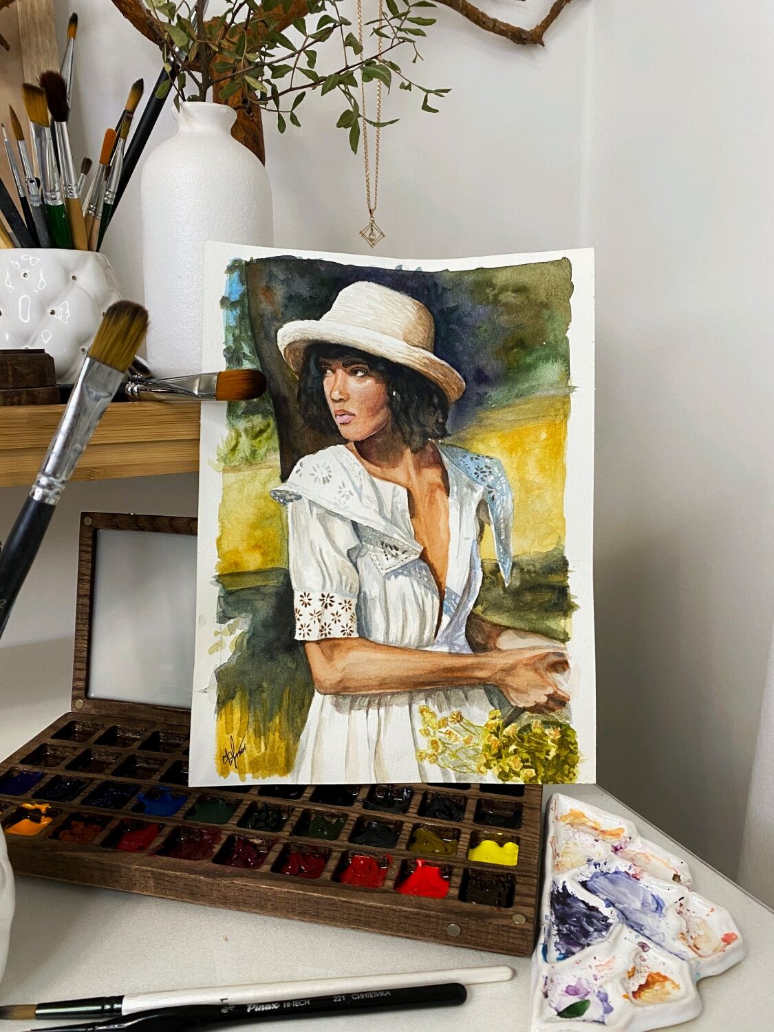 Картина акварелью " девушка с цветами " в интернет-магазине Ярмарка ...