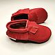 Red Baby Moccasins, Leather Baby Shoes, Red Moccs, Baby Leather Moccs, Footwear for childrens, Kharkiv,  Фото №1