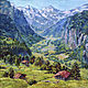 Oil painting of the Alps mountains, mountain valley in Switzerland, mountain landscape, Pictures, Krasnodar,  Фото №1