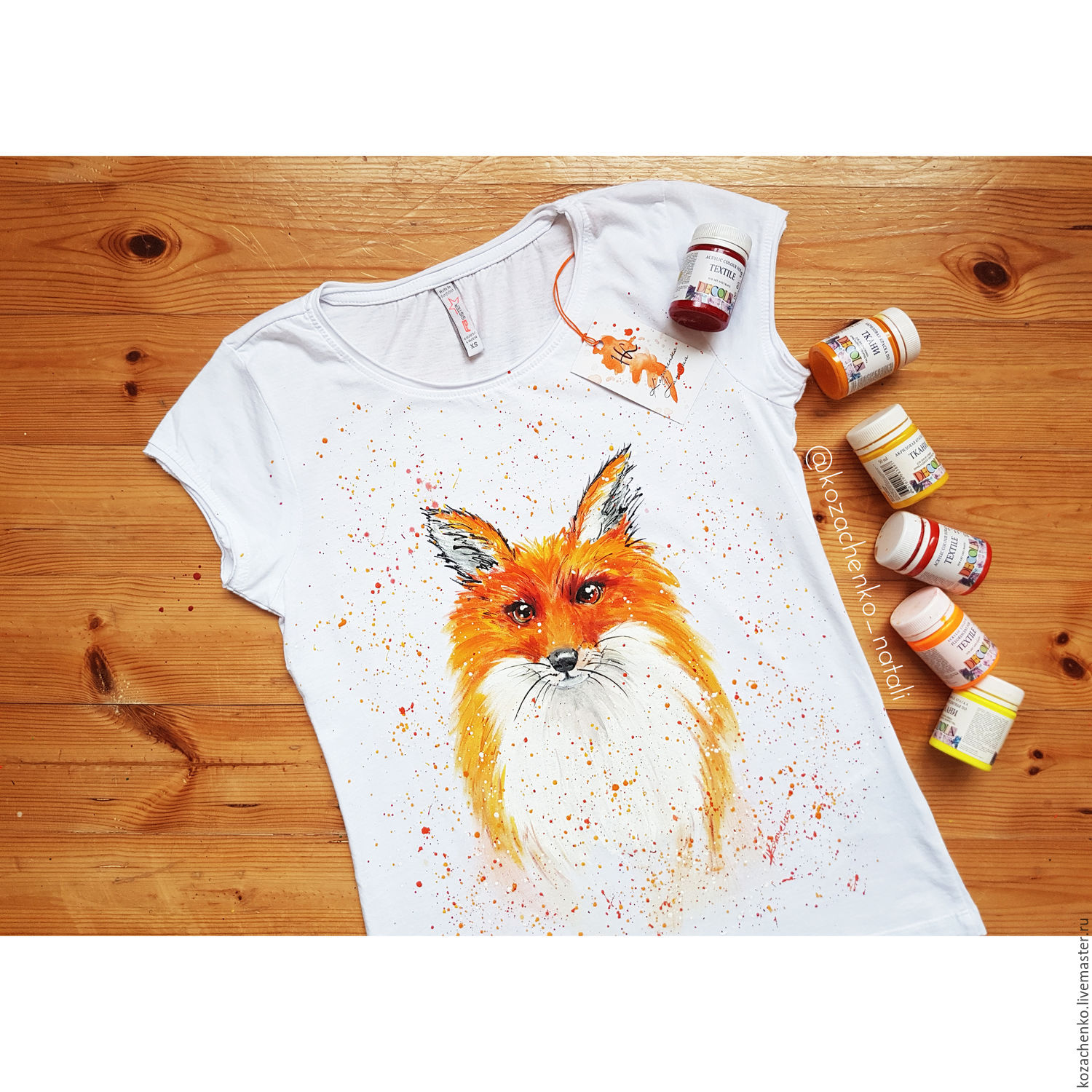 T-shirt with hand painted 'Fox', T-shirts, Kaliningrad,  Фото №1