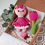 Работы для детей, handmade. Livemaster - original item Baby box, gift for March 8: bunny, tulip rattle, holder. Handmade.