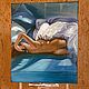 Картина маслом на холсте - Девушка на синей постели 50х60. Картины. Анна Комягина. Ярмарка Мастеров.  Фото №5