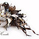 Brooch made of Gray leather in shades of flower with beads, Brooches, Kursk,  Фото №1