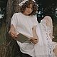 Платье бохо, нижнее платье с кружевом, лен белый, Платья, Кострома,  Фото №1