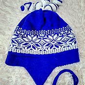 Работы для детей, handmade. Livemaster - original item Beanie knitted baby blue with white pattern Zimushka. Handmade.